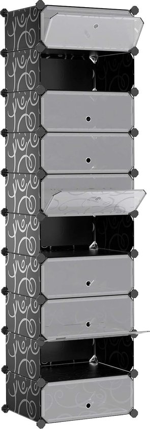 10 niveaux DIY armoire à chaussures étagère à chaussures étagère à chaussures support à chaussures système de support noir 180 x 50 x 37 cm