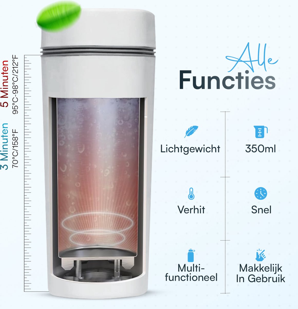 Apeiron® 3 in 1 Reis Waterkoker - 350 ML - Draagbare Mini Thermosfles - Auto & Camping - Kleine Water Koker - Geschikt Voor Babyvoeding — afbeelding 6