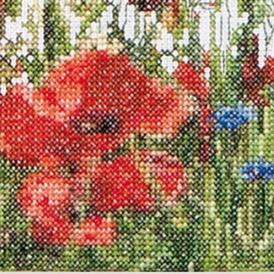 Thea Gouverneur - Borduurpakket met telpatroon - 546 - Voorgesorteerde DMC Garens - Klaprozen - Linnen - 55 cm x 22 cm - DIY Kit