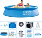 Intex Rond Opblaasbaar Easy Set Zwembad - 244 x 61 cm - Blauw - Inclusief Afdekzeil - Onderhoudspakket - Zwembadfilterpomp - Filter - Grondzeil - Schoonmaakset - Ladder - Voetenbad - Warmtepomp