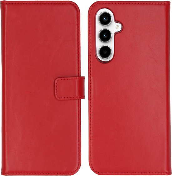 Selencia Hoesje Geschikt voor Samsung Galaxy A55 Hoesje Met Pasjeshouder - Selencia Echt Lederen Bookcase - Rood