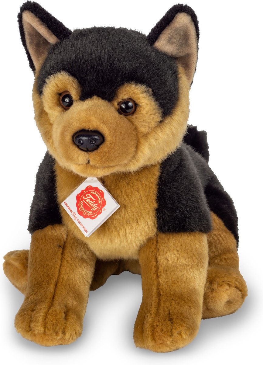 Hermann Teddy Knuffeldier Herdershond - zachte pluche - premium knuffels - bruin/zwart - 30 cm