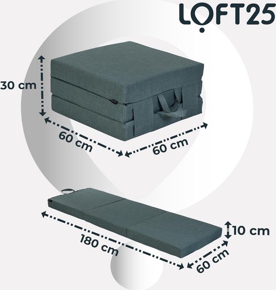 FANTASK 3-in-1 inklapbare slaapbank, klapmatras, schuimrubber, extra dik (15 cm), bankbed, vloermat, vouwmatras, gastenmatras met afneembare en wasbare overtrek, 190 x 71 x 15 cm, grijs