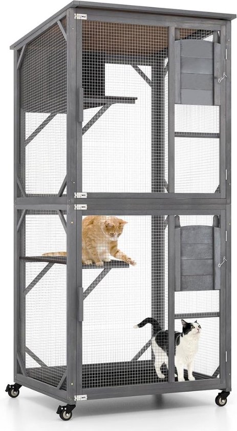 Binnenkattenkooi, kattenkennels voor binnenkatten, kattenverblijf, wordt geleverd met bak en kattenladder voor eenvoudige reiniging, voor fret Kitty, konijn, chinchilla, eekhoorn (afmetingen