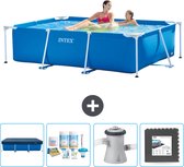 Intex Rechthoekig Frame Zwembad - 220 x 150 x 60 cm - Blauw - Inclusief Afdekzeil - Onderhoudspakket - Zwembadfilterpomp - Vloertegels