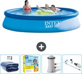 Intex Rond Opblaasbaar Easy Set Zwembad - 396 x 84 cm - Blauw - Inclusief Solarzeil - Onderhoudspakket - Zwembadfilterpomp - Stofzuiger