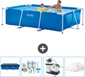 Intex Rechthoekig Frame Zwembad - 260 x 160 x 65 cm - Blauw - Inclusief Afdekzeil - Onderhoudspakket - Zwembadfilterpomp - Filterbollen