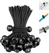 25 stuks elastische banden met ballen voor spandoeken, zwart, dekzeilspanners met ballen, 20 cm, tentrubberspanners met ballen, dekzeilbevestiging, tentrubbers, expanderlus voor dekzeil (zwart)