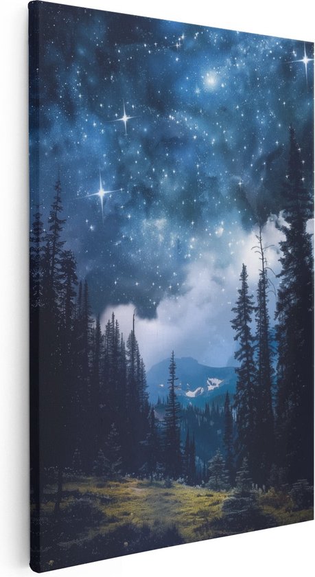 Artaza Peinture sur toile Ciel nocturne avec étoiles et Arbres - 40x60 - Décoration murale - Photo sur toile - Impression sur toile