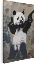 Artaza Canvas Schilderij Pandabeer met Twee Geweren - 80x120 - Groot - Foto Op Canvas - Canvas Print