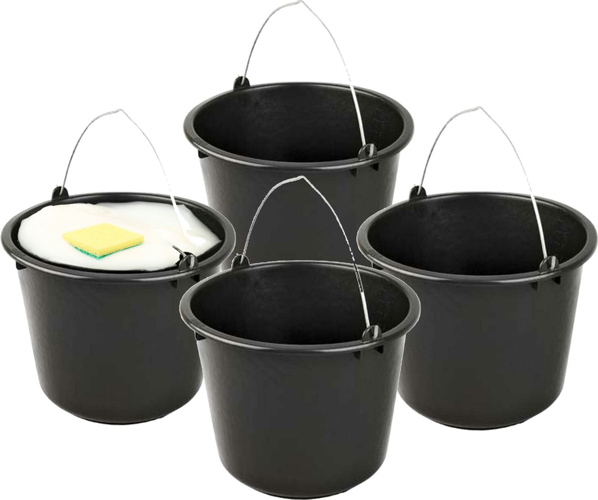 4x Stevige huishoud emmers 12 liter - Bouwemmer - Schoonmaak emmer