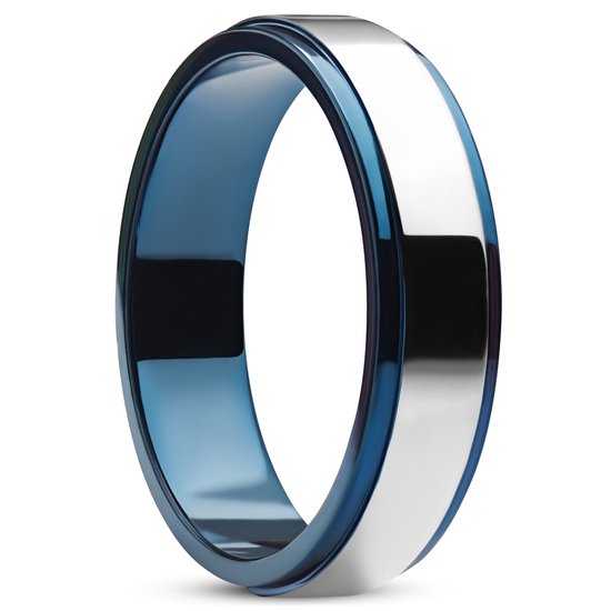 Ferrum | 6 Gepolijste Blauwe & Zilverkleurige Roestvrijstalen Stap Ring