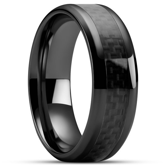 Hyperan | 8 mm Zwarte Titanium Ring met Koolstofvezel Inleg