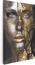 Artaza Canvas Schilderij Het Gezicht van de Vrouw is Bedekt met Goud en Zilver - 20x30 - Klein - Foto Op Canvas - Canvas Print