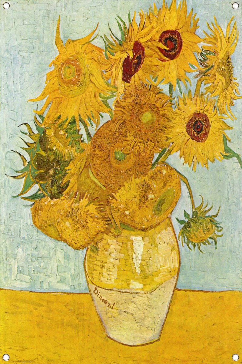 Vaas met twaalf zonnebloemen - Vincent van Gogh poster - Zonnebloemen posters - Tuinposter Natuur - Tuinposters - Tuin schilderij - Tuindecoratie tuinposter 60x90 cm