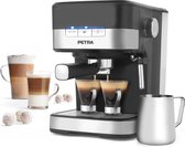 Petra PT4623VDEEU7 Espresso Pro-koffiezetapparaat, enkele- en dubbele espresso, cappuccino- en latte-apparaat, Italiaanse drukpomp voor 15 bar met melkopschuimer, geschikt voor gemalen koffie, waterreservoir van 1,5 liter, 850 W