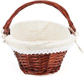 Set van 2 rieten boodschappenmanden met inklapbare handgrepen en linnen voering - Ovale picknickmand voor eieren en snoep - Bruine wilgenmand 30 x 23 x 12 cm