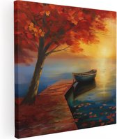 Artaza Canvas Schilderij Boot op een Dok bij Zonsondergang - 80x80 - Groot - Foto Op Canvas - Canvas Print