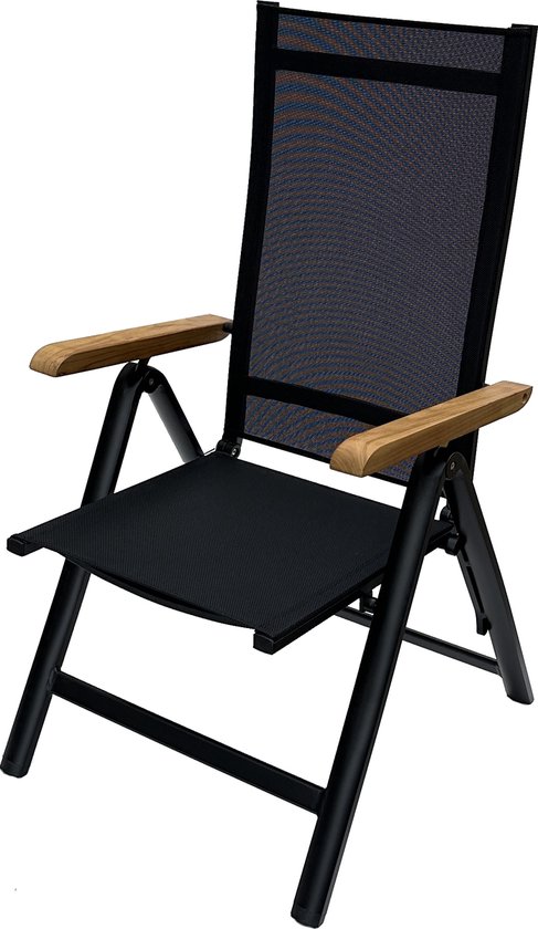 Brulo - Chaise de jardin en aluminium - transat - chaise de plage pliable - transat - teak noir