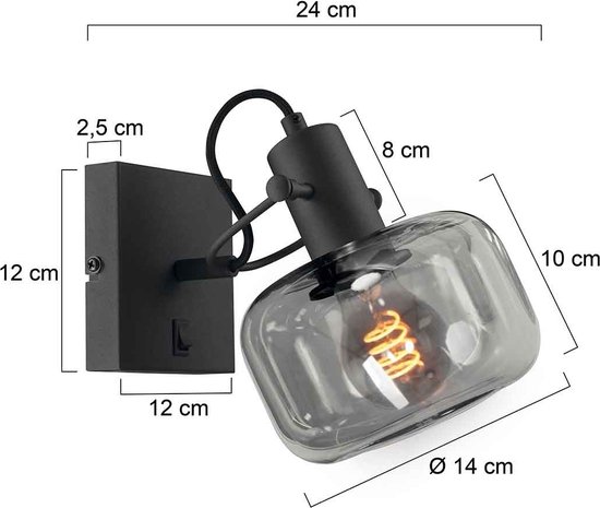 Steinhauer wandlamp Glaslic - zwart - - 3864ZW