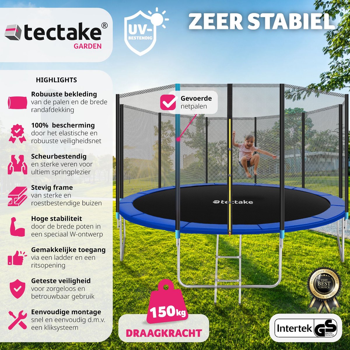 tectake® Trampoline - Ø457 cm - TÜV-geteste Kindertrampoline met Veiligheidsnet - Buitenspeelgoed - Sporttrampoline - Speeltoestel voor in de Tuin — afbeelding 16