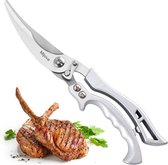 Keukengevogelteschaar, scherpe kippenbotschaar van roestvrij staal met veiligheidssluiting en veermechanisme voor het snijden van vlees, kippenbotten, vis en groenten. (MJ2)
