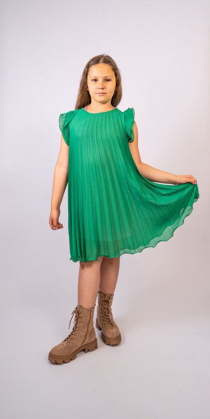 meisjes jurk - groen- zomer jurk - 10-12 jaar