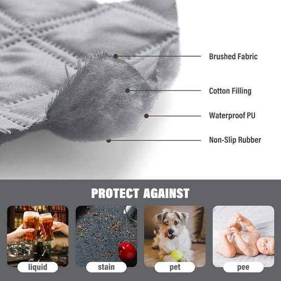 Granbest Waterdichte bankovertrek uit 1 stuk, dikke, luxueuze bankhoes van elegant jacquard, elastisch, met antislipschuim, ideaal voor honden (3-zit, grijs