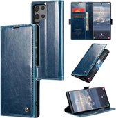 CaseMe - Telefoonhoesje geschikt voor Samsung Galaxy S24 Ultra - Flip Wallet Case - Magneetsluiting - Blauw