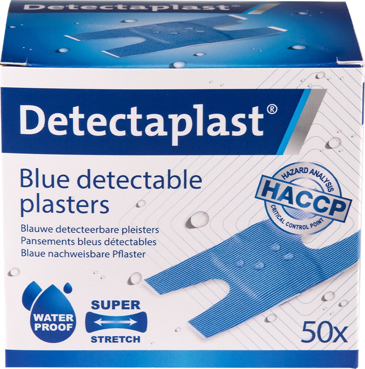 Goedkoopste Detectaplast blauwe knokkel pleisters waterproof - metaaldetecteerbare, waterdichte en hypoallergene wondpleisters, voor de voedingsindustrie, catering en grootkeuken, 68 x 38 mm, 50 stuks