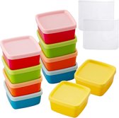 Lot de 10 mini boîtes de conservation alimentaires multicolores, petite boîte de rangement avec couvercle, mini boîtes de camping pour sauces, trempettes et condiments (6 x 6 x 3,5 cm)