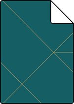 Proefstaal ESTAhome behang grafische lijnen petrolblauw en goud - 139454 - 26,5 x 21 cm