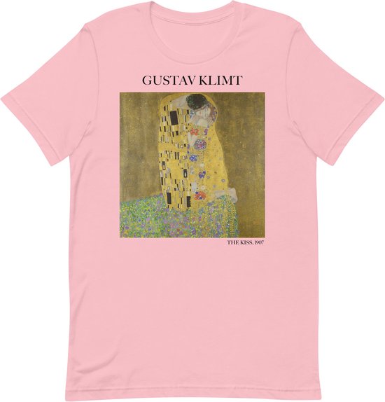 Gustav Klimt 'De Kus' ("The Kiss") Beroemd Schilderij T-Shirt | Unisex Klassiek Kunst T-shirt | Roze | M