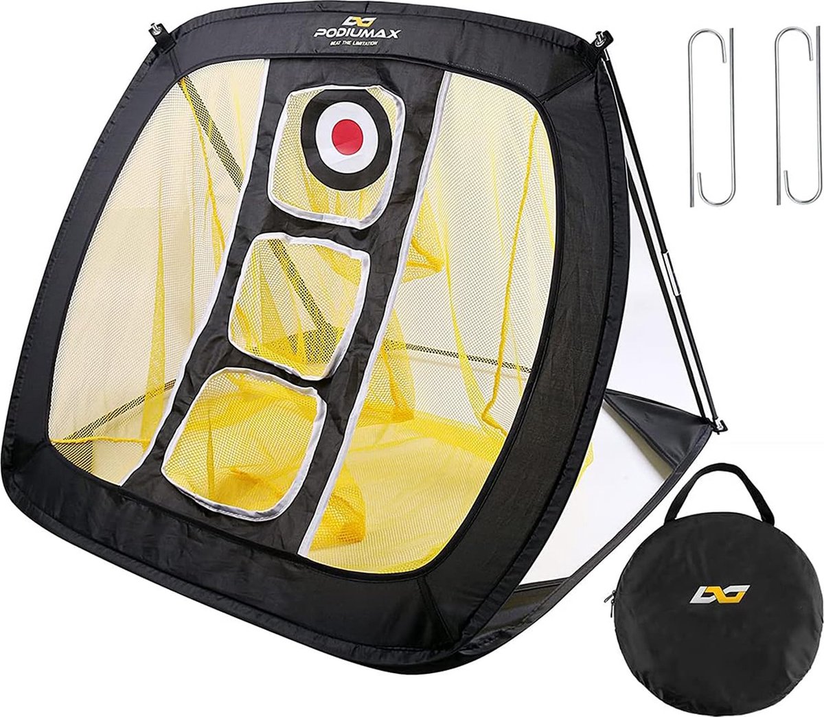 Podiumax Golf Chipping Net - Pop-up Oefennet voor Golf - Incl. Draagtas & Grondpennen - Golf Training Aid voor Binnen en Buiten - Geel/Zwart