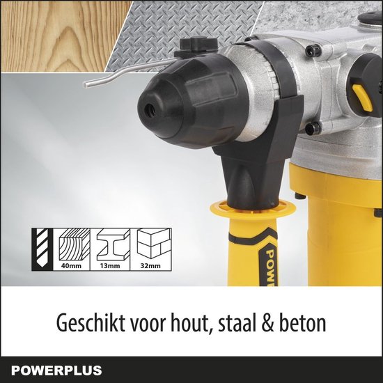 Powerplus Elektrische klopboormachine POWX1175 - 4 in 1: boren hamerboren beitelen en beitelrotatie, 1600 W boormachine, 5 J, SDS plus, 6 accessoires