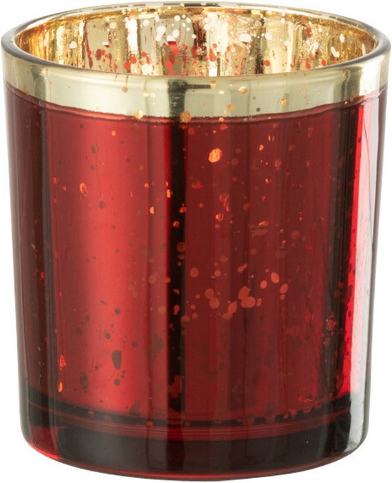 J-Line theelichthouder Rand - glas - goud/rood - small - 6 stuks