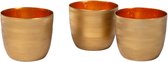 Jared - Theelichthouder Set - 3 Stuks - Antiek Messing met Gouden Binnenkant - Ruitjespatroon - 8 x 8 x 7 cm