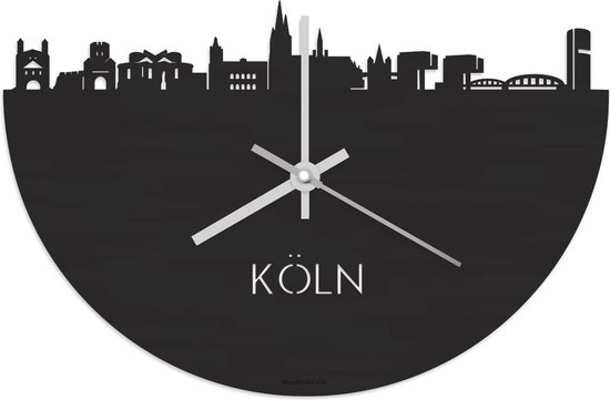 Skyline Klok Köln Zwart hout - Ø 40 cm - Stil uurwerk - Wanddecoratie - Meer steden beschikbaar - Woonkamer idee - Woondecoratie - City Art - Steden kunst - Cadeau voor hem - Cadeau voor haar - Jubileum - Trouwerij - Housewarming - WoodWideCities