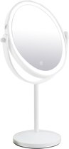Make-up spiegel staand 10x vergrotend met dimbare LED verlichting mat wit