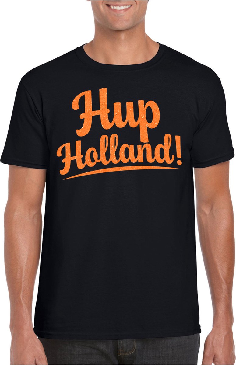 Bellatio Decorations Verkleed T-shirt voor heren - hup holland - zwart - EK/WK voetbal supporter XL