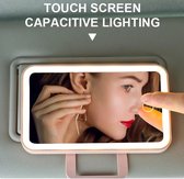 Make-up spiegel met LED-verlichting - Make-up spiegel voor in de auto - Make-up spiegel zonneklep - Aanraakscherm - Make-up onderweg - Roze