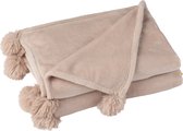 Lichtroze plaid met pompons langs de rand, zachte polyester stof.