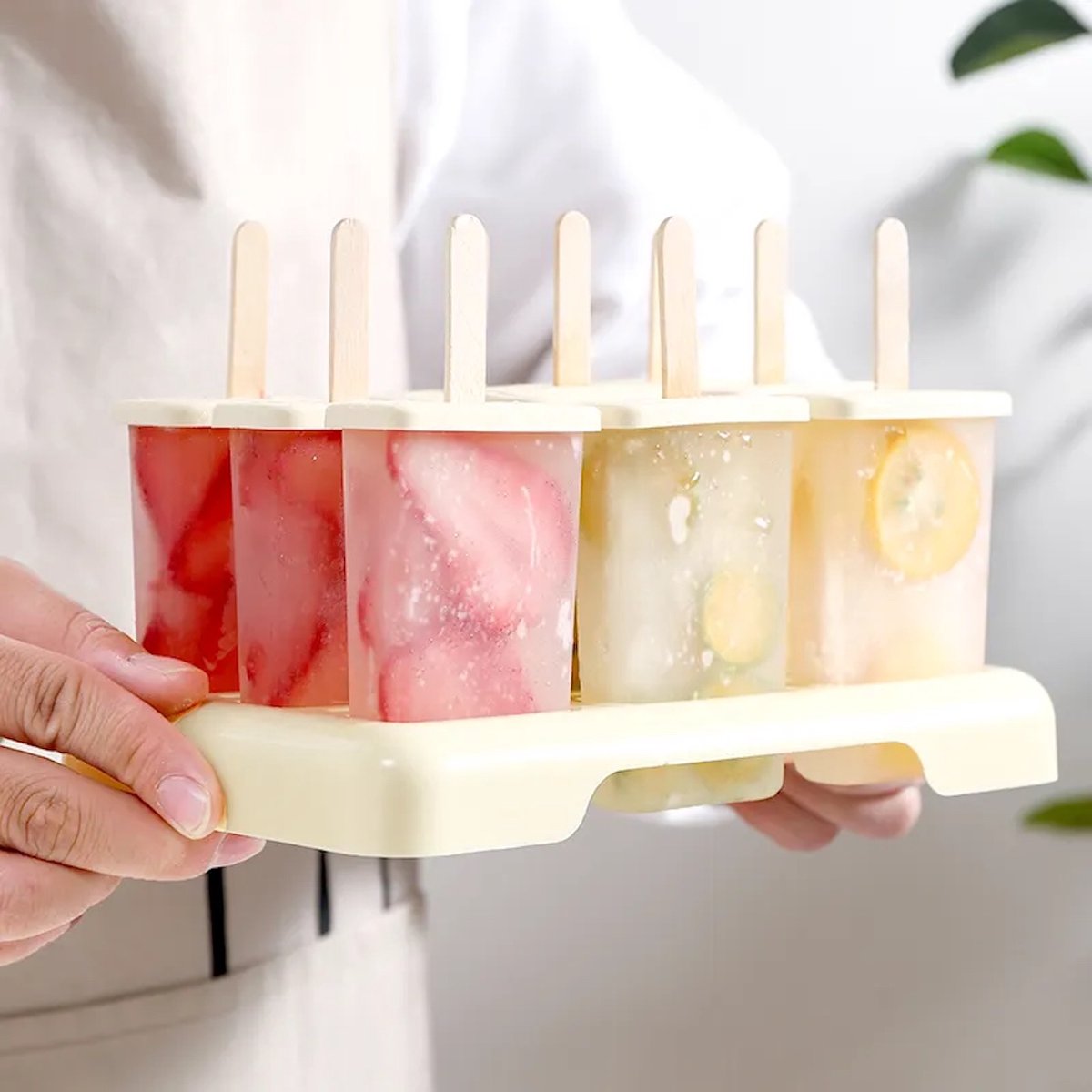Without Lemon - IJslolly vorm houder - 9 IJsjes - DIY - IJsjes maken - Kinderen - Gezond - Zoet - Zomer - Fruitijsjes - Yoghurt IJs - Water IJs - Duurzaam - Beige
