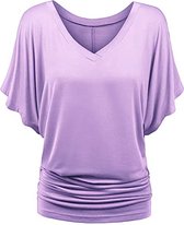 ASTRADAVI Damesmode - Top - Elegant V-hals shirt met vleermuismouwen - Batwing Blouse met met elastische zijkanten - Lichtpaars / Medium