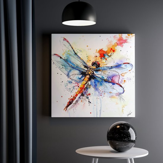Artaza Peinture sur toile Libellule avec éclaboussures colorées – 30 x 30 – Klein – Photo sur toile – Impression sur toile