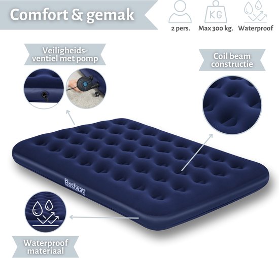 Bestway luchtbed - Twijfelaar - 137 x 191 x 22 cm - Blauw - Inclusief pomp - Hoeslaken - Kussen - Kussenbeschermer en Reparatieset van Bestway — afbeelding 5