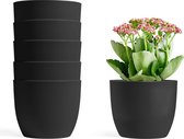 12cm Kunststof Bloempot Zwart Set van 6, Rond Plantenpot met Bewateringssysteem voor Binnen en Buiten, Decoratie voor Thuis, Kantoor