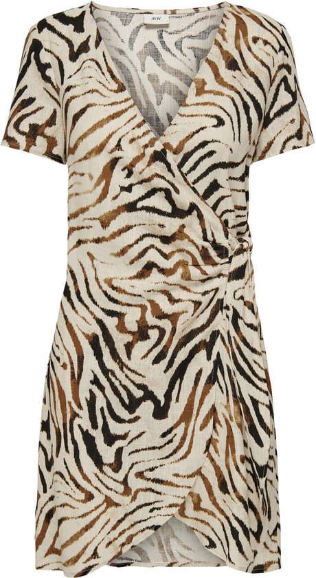 Jacqueline de Yong Jurk Jdynaja S/s Linen Wrap Dress Wvn 15326899 Sandshell/animal Dames Maat - XL