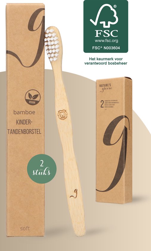 NATURE’S groove® Bamboe Kindertandenborstels - 2 Stuks - Handtandenborstel - Houten Tandenborstel - Baby - Handmatig