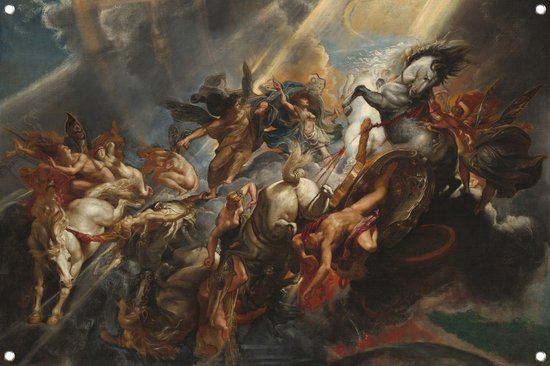 De Val van Phaeton - Peter Paul Rubens tuinposter - Gevecht tuinposter - Tuinposters Mythologie - Tuinposters - Buitenschilderij schutting - Decoratie muur tuinposter 120x80 cm